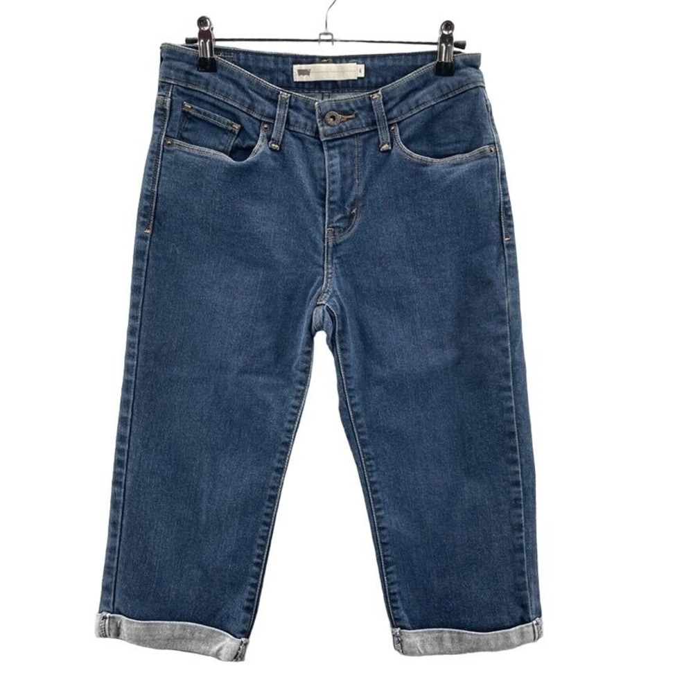 Levi's Capri Jeans Womens 4/27 Blue Cotton Dark Wash Cuffed Hem - Picture 2 of 8